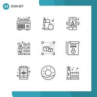 Set of 9 Vector Outlines on Grid for processing design iot team skills development Editable Vector Design Elements