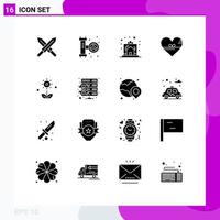 Pictogram Set of 16 Simple Solid Glyphs of flora like gift favorite heart Editable Vector Design Elements