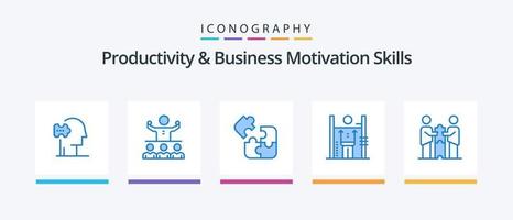 paquete de iconos azul 5 de habilidades de productividad y motivación empresarial que incluye mejora. crecimiento. equipo. actuación. rompecabezas. diseño de iconos creativos vector