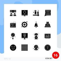 Modern Set of 16 Solid Glyphs Pictograph of media inbox herbal pharmacy email contact Editable Vector Design Elements