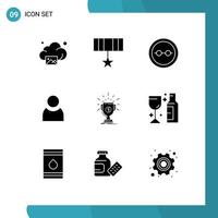 Group of 9 Solid Glyphs Signs and Symbols for cup basic eye glasses user lenses Editable Vector Design Elements