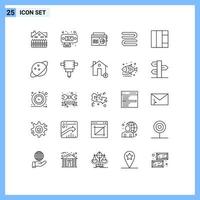 Universal Icon Symbols Group of 25 Modern Lines of planet grid radio towel clean Editable Vector Design Elements