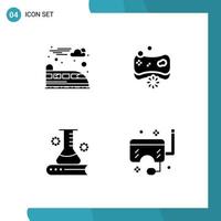 Mobile Interface Solid Glyph Set of 4 Pictograms of electric science information beauty spa scientific Editable Vector Design Elements