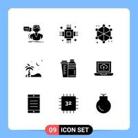 Set of 9 Modern UI Icons Symbols Signs for palm trees beach electronic ramadan server Editable Vector Design Elements