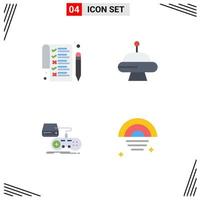 paquete de iconos planos de 4 símbolos universales de lista playstation abducción consola arco iris elementos de diseño vectorial editables