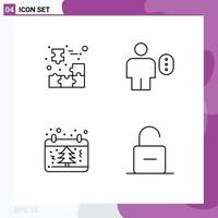 Set of 4 Modern UI Icons Symbols Signs for box password jigsaw puzzle avatar date Editable Vector Design Elements