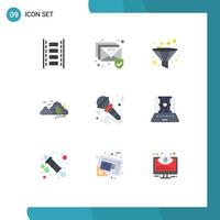 Group of 9 Flat Colors Signs and Symbols for sound microphone filter tree hill Editable Vector Design Elements