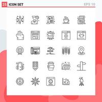 Set of 25 Modern UI Icons Symbols Signs for paper news chart cup coffee Editable Vector Design Elements