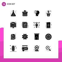 Mobile Interface Solid Glyph Set of 16 Pictograms of power plant egg energy influence Editable Vector Design Elements