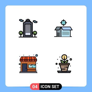User Interface Pack of 4 Basic Filledline Flat Colors of building market store environment open box store Editable Vector Design Elements