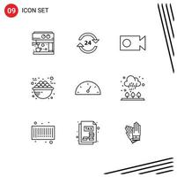 Set of 9 Commercial Outlines pack for dashboard breakfast stop porridge bowl Editable Vector Design Elements