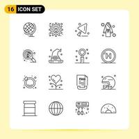 Pack of 16 creative Outlines of search find construction worker design shower Editable Vector Design Elements