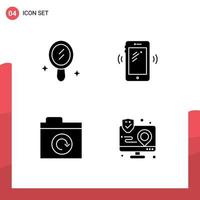 4 Universal Solid Glyphs Set for Web and Mobile Applications interior restore smart phone signals app Editable Vector Design Elements