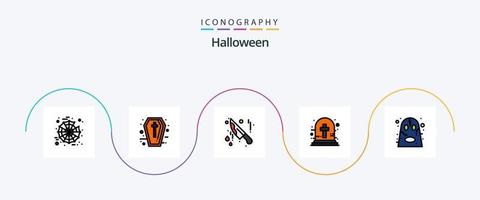 paquete de iconos de 5 planos llenos de línea de halloween que incluye miedo. fantasma. Víspera de Todos los Santos. enojado. cruz de cementerio de halloween vector