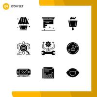 Pictogram Set of 9 Simple Solid Glyphs of control website ink target search Editable Vector Design Elements