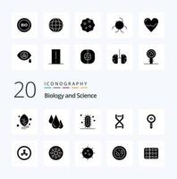 20 Biology Solid Glyph icon Pack like laboratory chemical study biology dna structure vector