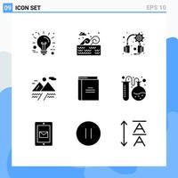 9 User Interface Solid Glyph Pack of modern Signs and Symbols of open book education gear book cloud Editable Vector Design Elements