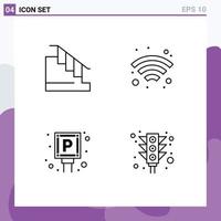 Group of 4 Filledline Flat Colors Signs and Symbols for construction parking stair wireless city Editable Vector Design Elements