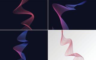 Set of 4 geometric wave pattern background Abstract waving line vector