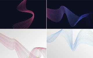 conjunto de 4 líneas de ondas abstractas de fondo de patrón de onda geométrica vector