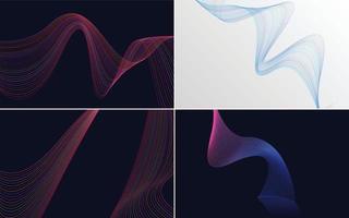 Set of 4 geometric wave pattern background Abstract waving line vector