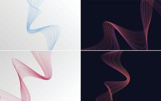 conjunto de 4 líneas de ondas abstractas de fondo de patrón de onda geométrica vector