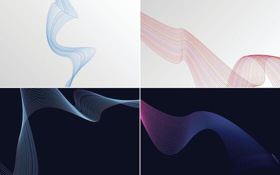 Set of 4 geometric wave pattern background Abstract waving line vector
