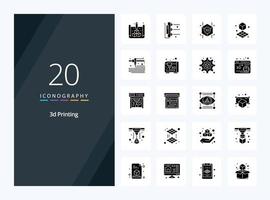 20 3d Printing Solid Glyph icon for presentation vector