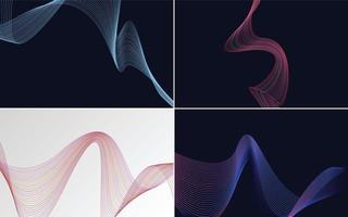 Set of 4 geometric wave pattern background Abstract waving line vector