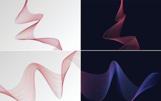 Set of 4 geometric wave pattern background Abstract waving line vector