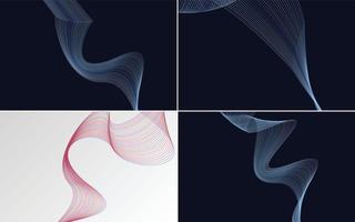 Set of 4 geometric wave pattern background Abstract waving line vector