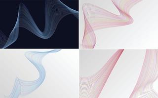 Set of 4 geometric wave pattern background Abstract waving line vector