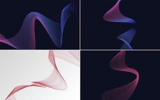 Set of 4 geometric wave pattern background Abstract waving line vector