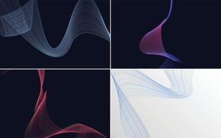 Set of 4 geometric wave pattern background Abstract waving line vector