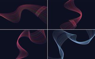 Set of 4 geometric wave pattern background Abstract waving line vector