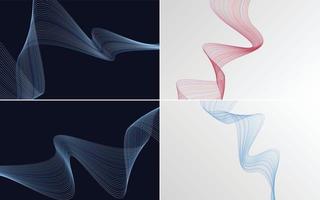 Set of 4 geometric wave pattern background Abstract waving line vector