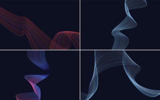 Set of 4 geometric wave pattern background Abstract waving line vector