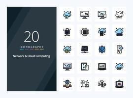 20 Network And Cloud Computing line Filled icon for presentation vector