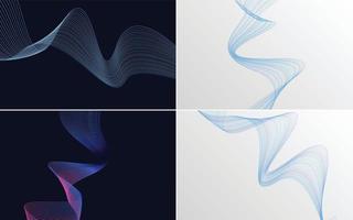 Set of 4 geometric wave pattern background Abstract waving line vector