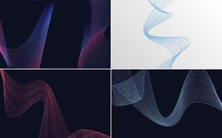 Set of 4 geometric wave pattern background Abstract waving line vector