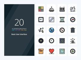 20 Basic line Filled icon for presentation vector