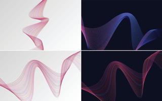 Set of 4 geometric wave pattern background Abstract waving line vector