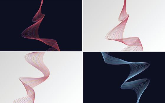 conjunto de 4 líneas de ondas abstractas de fondo de patrón de onda geométrica vector