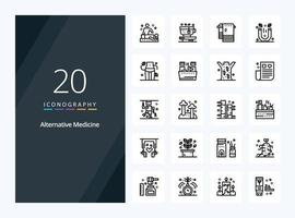 20 icono de esquema de medicina alternativa para presentación vector