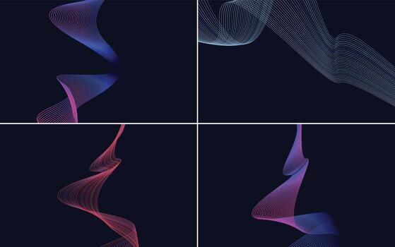 Set of 4 geometric wave pattern background Abstract waving line vector