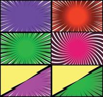 Comic book colorful frames background with halftone rays radial and dotted effects pop art style vector