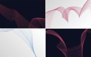 Set of 4 geometric wave pattern background Abstract waving line vector