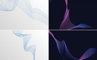 conjunto de 4 líneas de ondas abstractas de fondo de patrón de onda geométrica vector