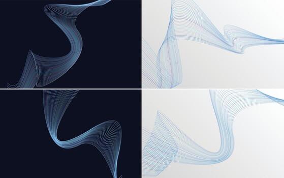 Set of 4 geometric wave pattern background Abstract waving line vector