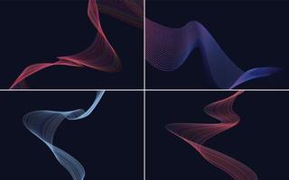 Set of 4 geometric wave pattern background Abstract waving line vector